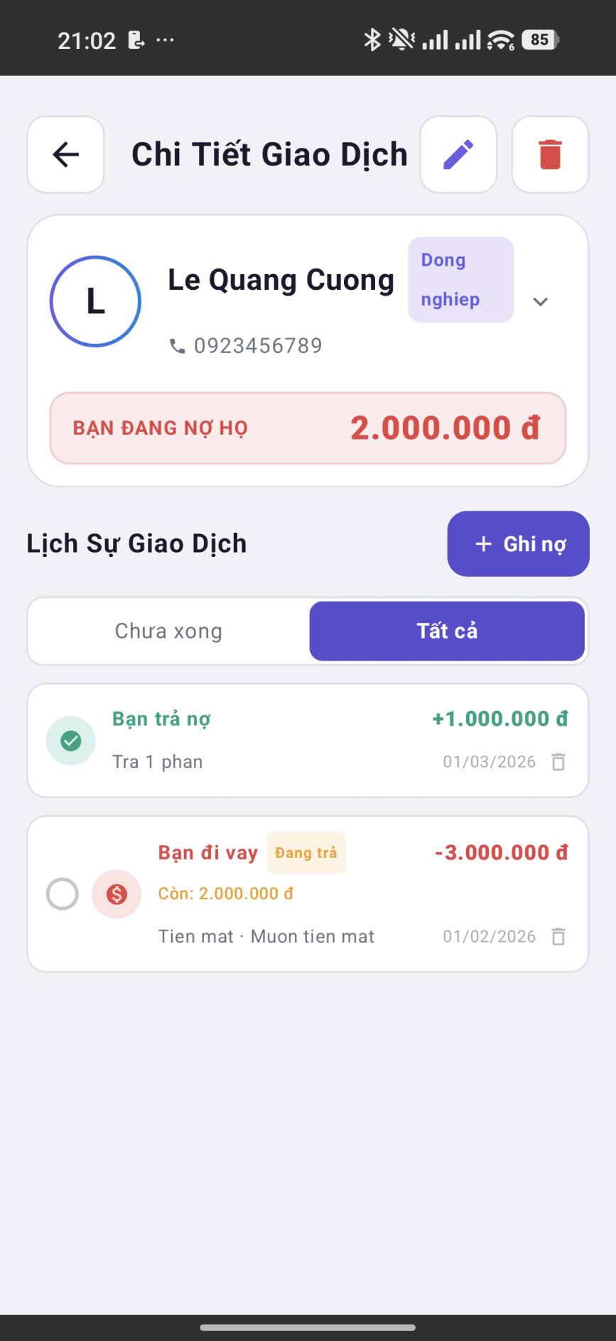 Chi tiết đi vay